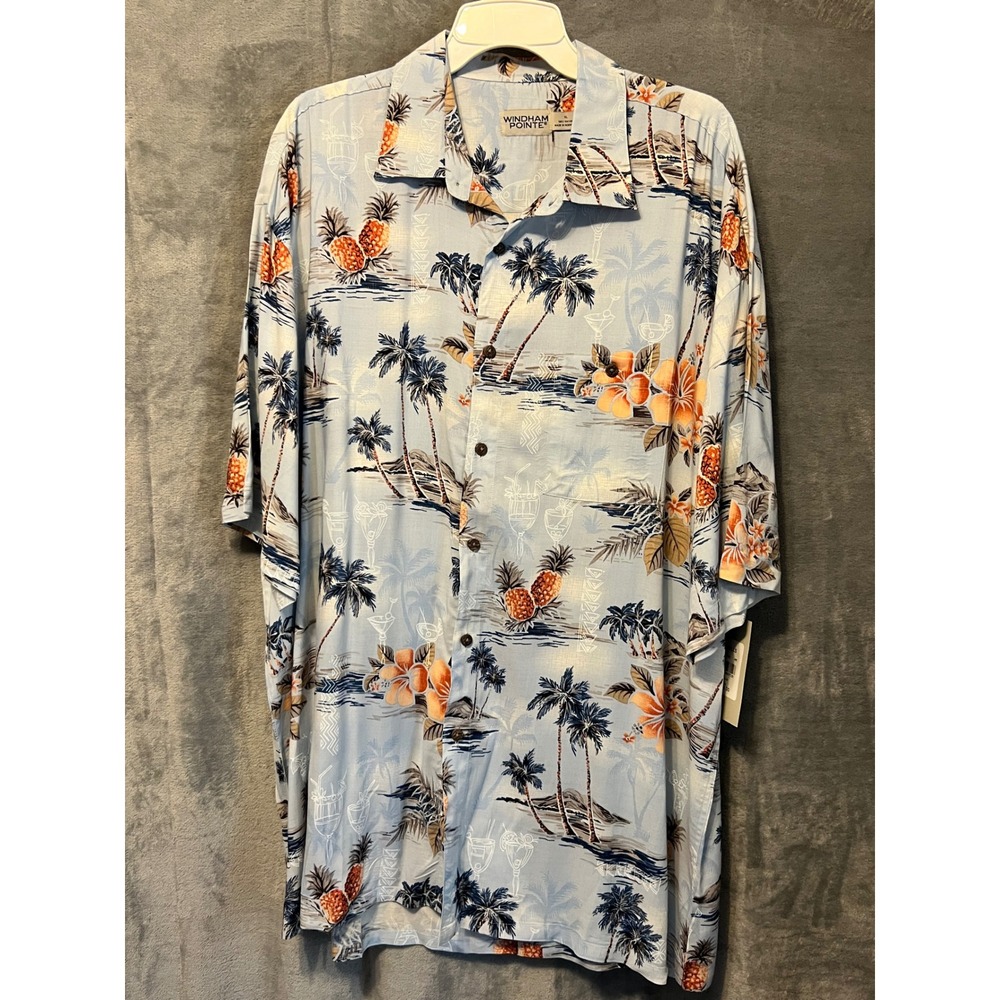 Windham Pointe Hawaiian Shirt‎ Mens XL Blue Tropical Pineapple Rayon Aloha NWT